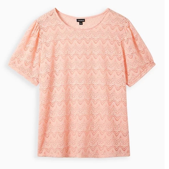 Torrid puff sleeve tee- stretch lace peach - Picture 4 of 5